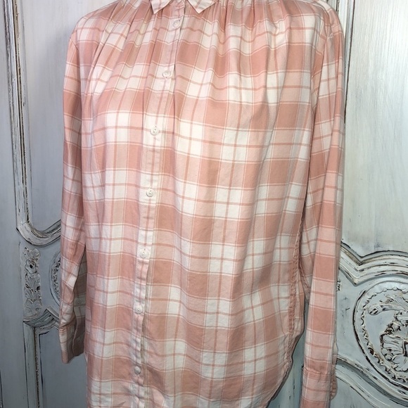MADEWELL Dusty Peach Plaid Flannel Long Sleeve Button Up Blouse Size XS - Picture 3 of 10